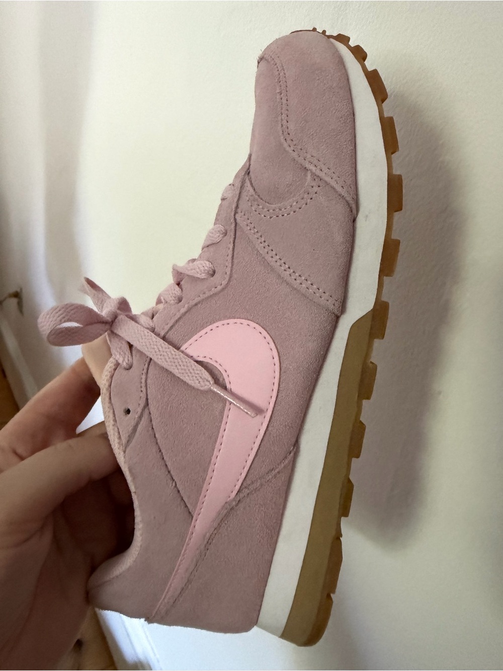 Nike Women's Pink Suede Sneaker with Light Pink Swoosh